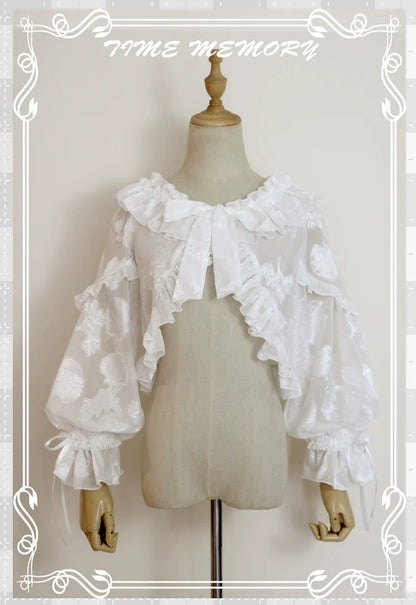 Time Memory - Xianbei - Sweet Lolita Chiffon Lantern Sleeve Cardigan with Bow