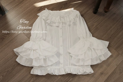 Tiny Garden - Summer Breeze 2.0 - Vintage Lolita Shirt Round Ruffled Collar/Princess Sleeves