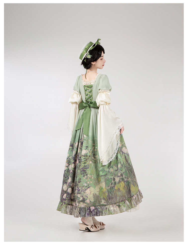 With PUJI - Blooming Rose - Chiffon Classic Lolita Dress Set Painting Styled OP & JSK