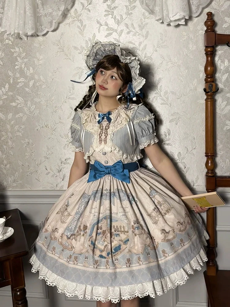 Alice Girl - Sea Salt Fairytale - Sweet Doll-like Lolita OP Animal Printed Lolita Dress
