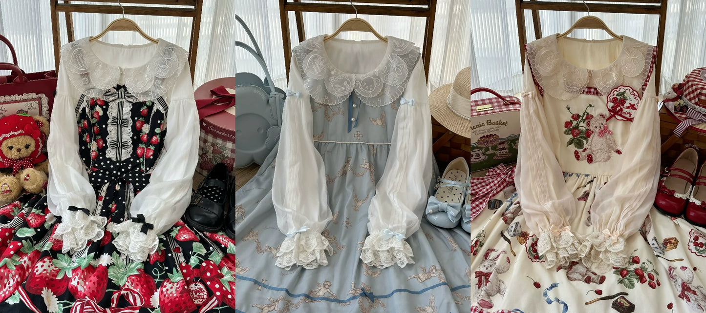 Flower Banquet - Sweet Lolita Blouse Embroidered Shirt with Long Sleeve