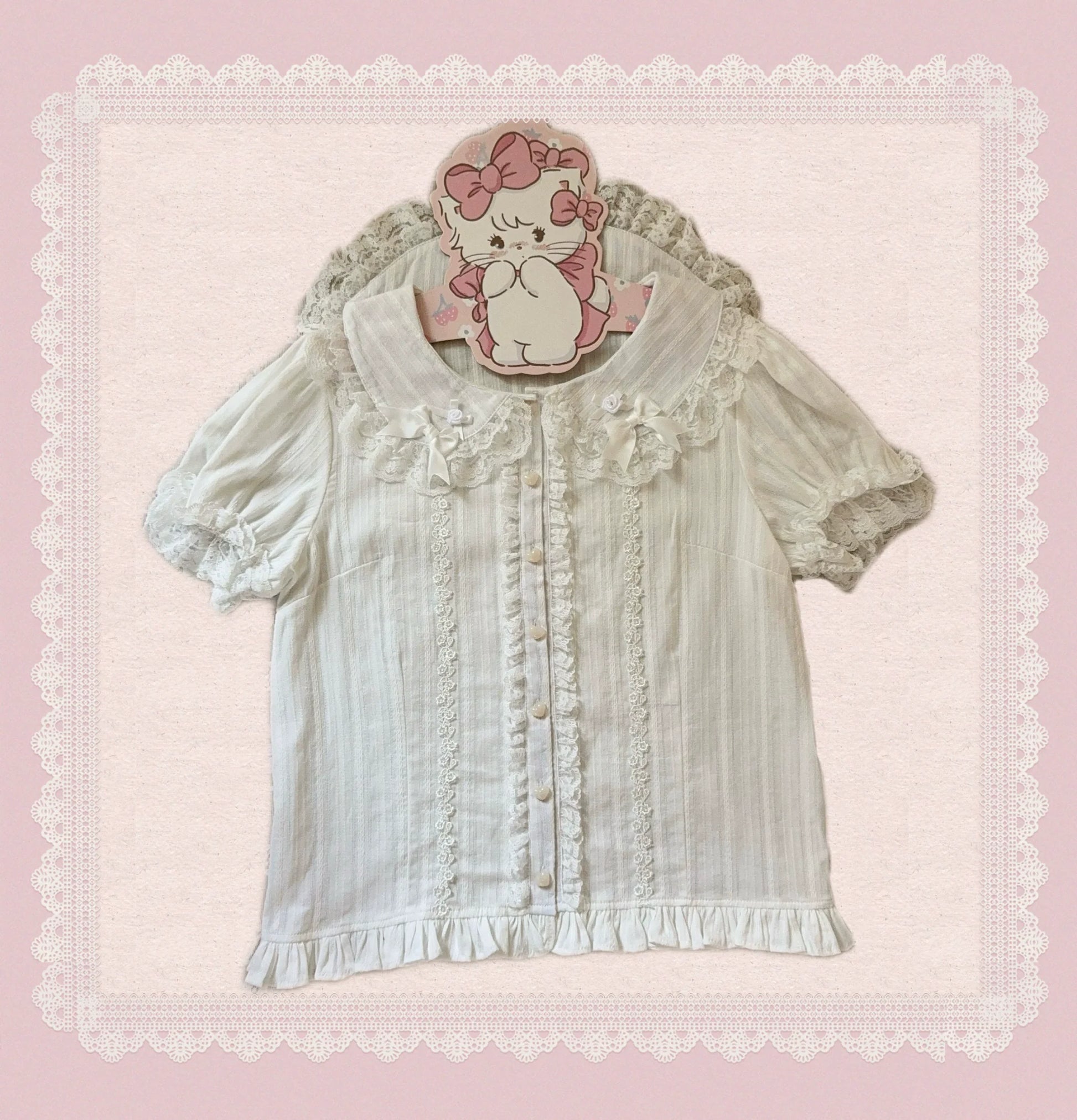 TaTaTa Lolita - Otome Heart - Cotton Old School Lolita JSK Dress Suit, Heart-Shaped Lace Trim