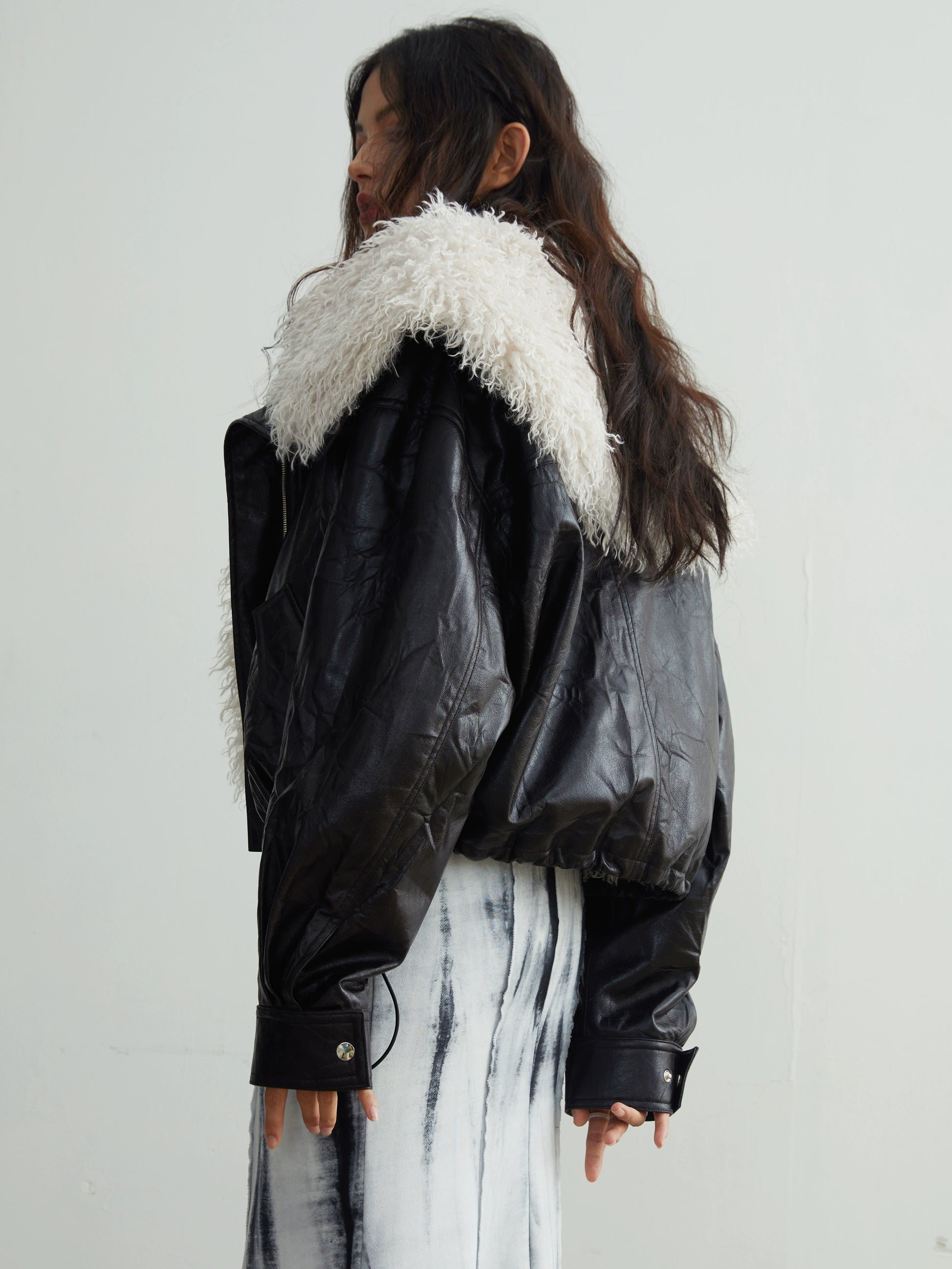 Removable Large Fur Collar Imitation Leather Jacket