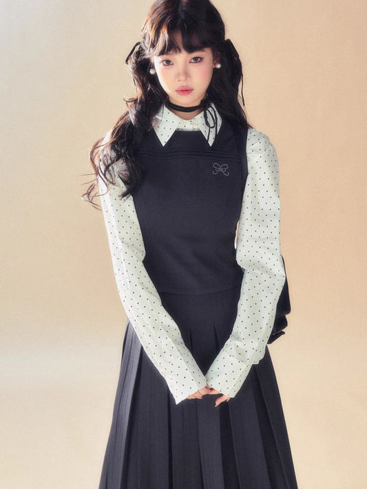 Dark gray vest + shorts + pleated skirt【s0000007091】