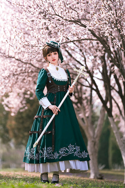 Youpairui - Lobnya - Gothic Nun Lolita Green OP Dress Set