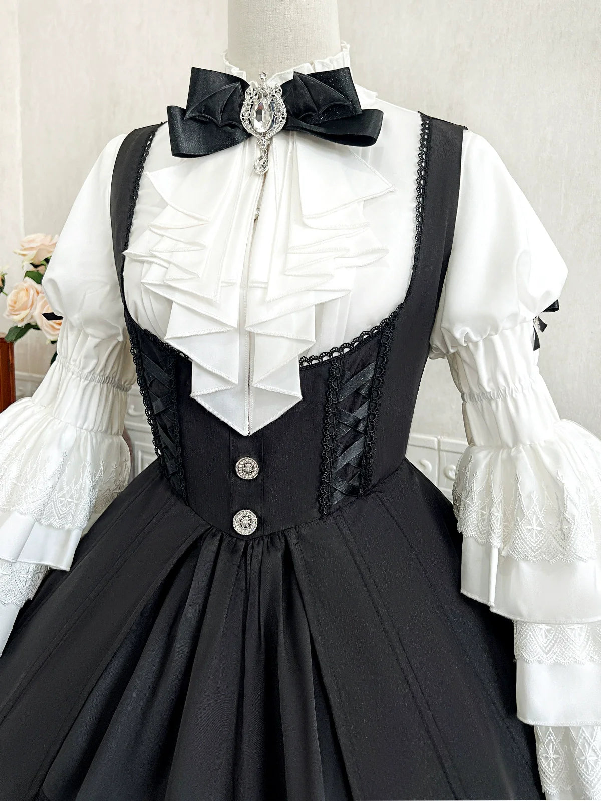 Your Princess - Dawn Witch - Black Gothic Lolita JSK Dress + White Blouse