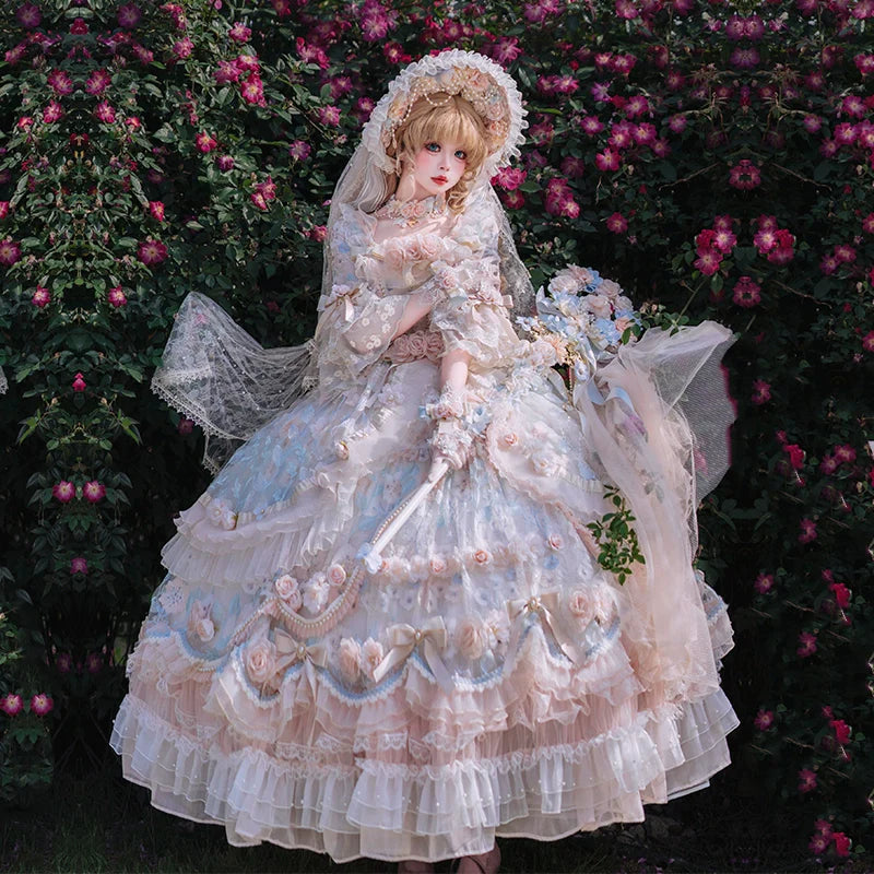 Cat Fairy - Rose Banquet - Wedding Lolita OP Dress Chiffon Princess Tea Party Dress