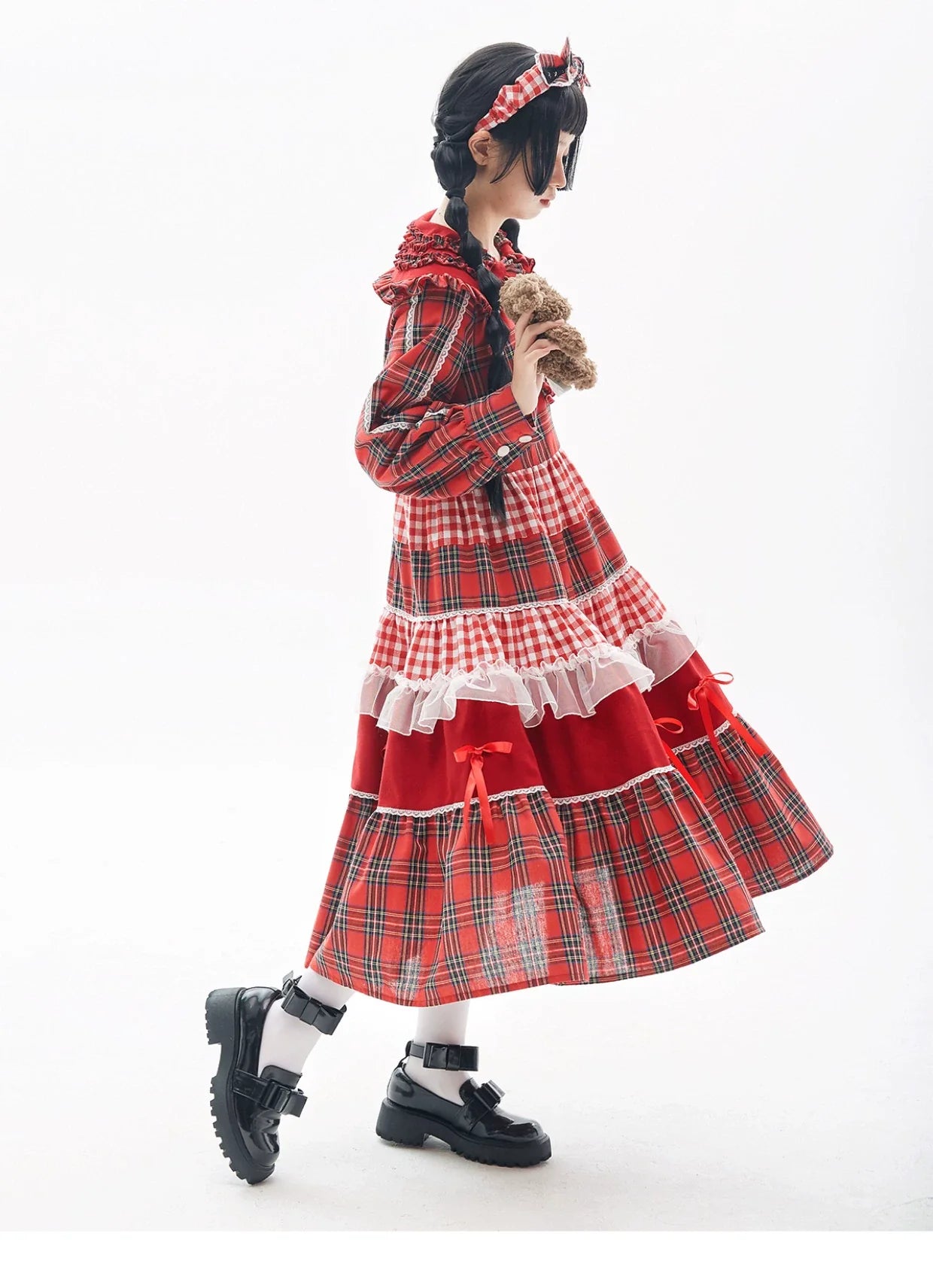 Soso Meme Club - Vintage Lolita OP Dress Red Lolita Plaid Dress for Spring Summer