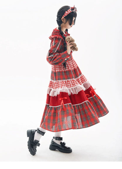 Soso Meme Club - Vintage Lolita OP Dress Red Lolita Plaid Dress for Spring Summer