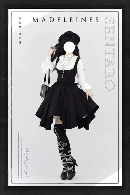 Sentaro - Pleated Irregular Knit Floral Slim Fit Vest and Half Skirt Set