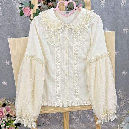 DMFS Lolita - Spiral Candy - Sweet Lolita Long Sleeve Cotton Shirt, Lace Accents
