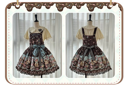 Sweet Dream Sheep - Chocolate Bear - Sweet Lolita Salopette High Waist Dress