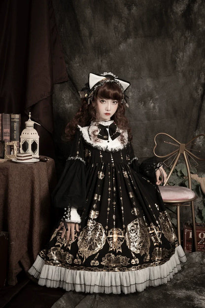 Ilovexiaolu - Foil-Stamped Fairytale Town - Animal Print Gothic Lolita Dress
