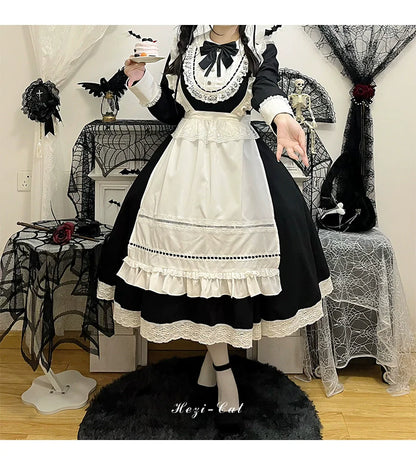 Hezi's Cat Haven - Black Cat Butler - Maid Lolita OP Dress Elegant Black and White Dress