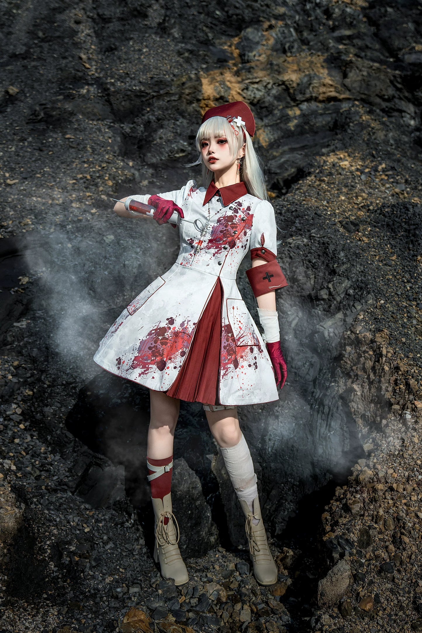 Your Highness - Iron Rose Black Mamba - Gothic Lolita OP Nurse Military Lolita Dress