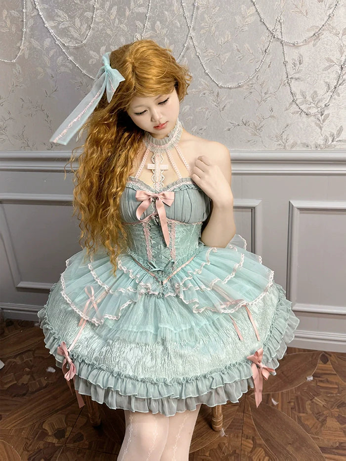 Alice Girl - Cross - Gothic Princess Lolita Corset with Multiple Layers Hem