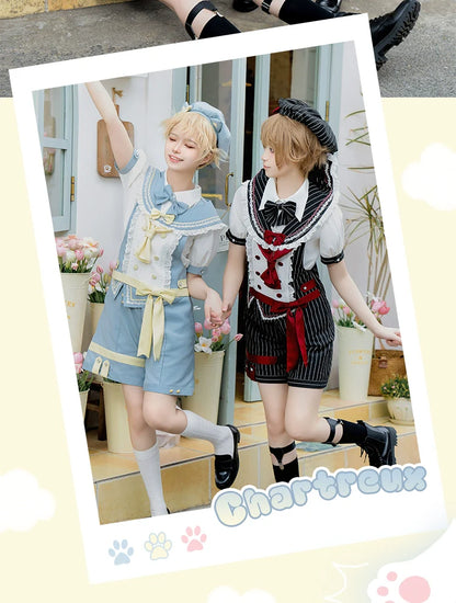 Forest Fluorescent Carps - Small Animal Team - Ouji Lolita Suit Male Lolita Shirt Shorts