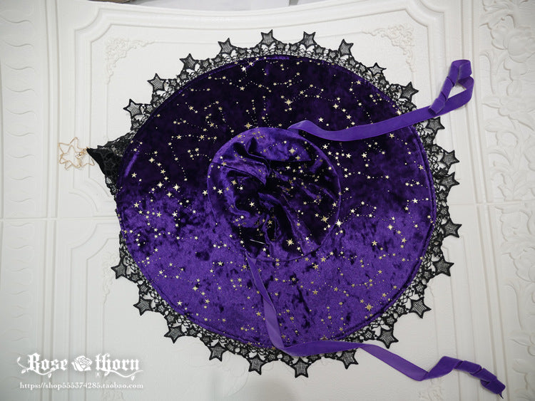 Rose Thorn - Polar Night Sky - Halloween Gorgeous Gilding Lolita Witch Hat