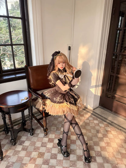 Letters from Unknown Star - Glitter Oath - Military Lolita OP Dress with Detachable Split Tail Cloak