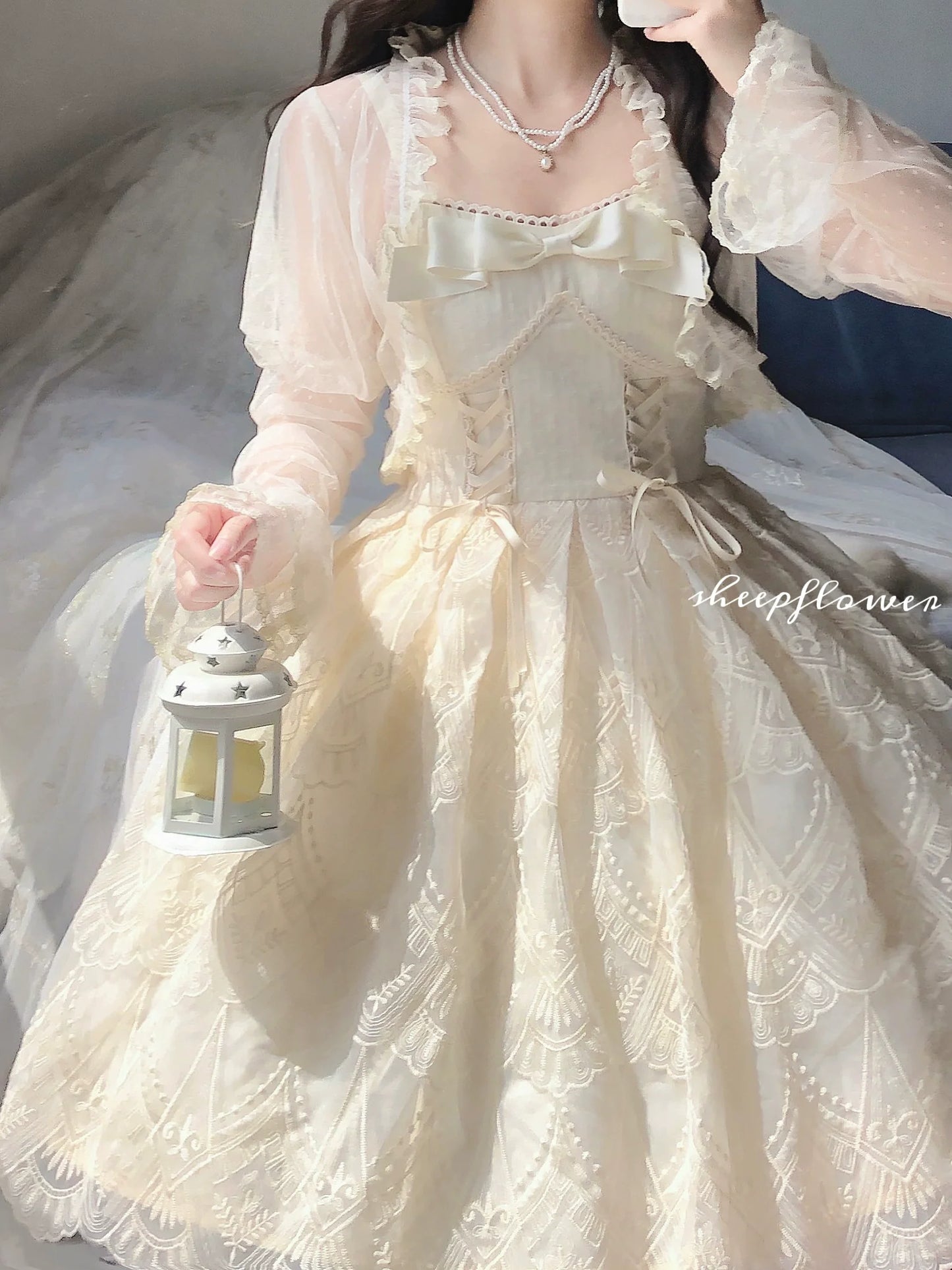 Uncle's Workshop - White Wave Tide - Sweet Lolita JSK Dress Solid Color Dress