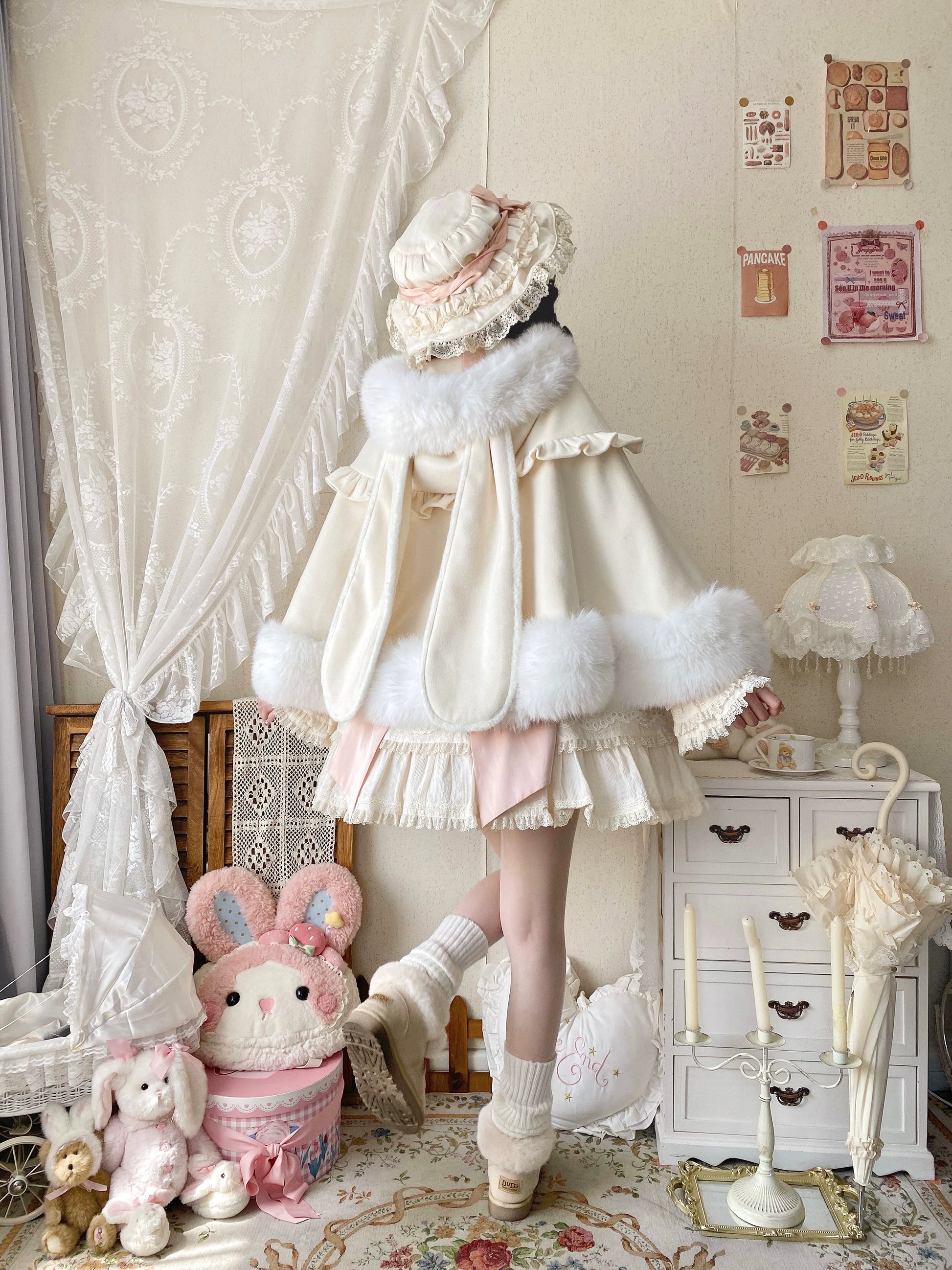 Qianmu - Lop Bunny - Kawaii Lolita Plush Hooded Cape