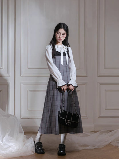 Plaid dress + pullover shirt set【s0000007222】