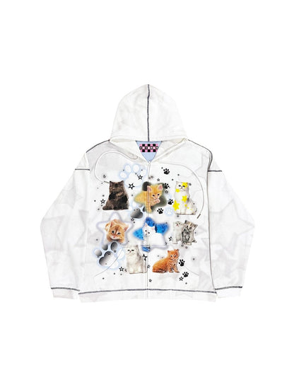 Cat Print ZIP-Up Hooded Sweat【s0000004223】