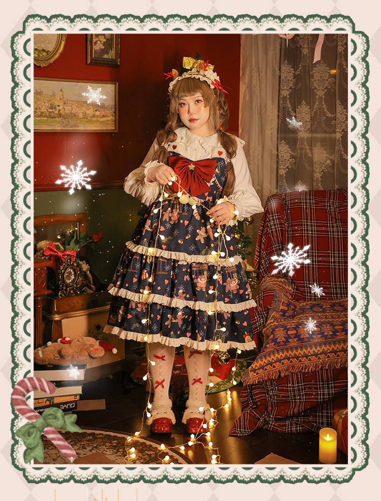 Yingtang - Plus Size Lolita Dress Set Christmas Winter Two-piece