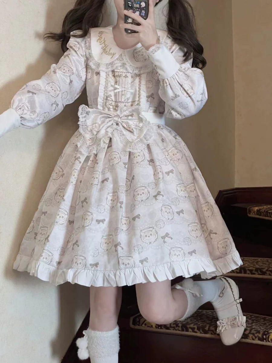 Good NIght Cats - Tiger in Autumn - Kawaii Lolita Printed OP Dress Set