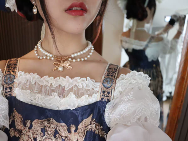 Rose of Sharon - Pearl Chain Lace Bow Lolita Kawaii Necklace