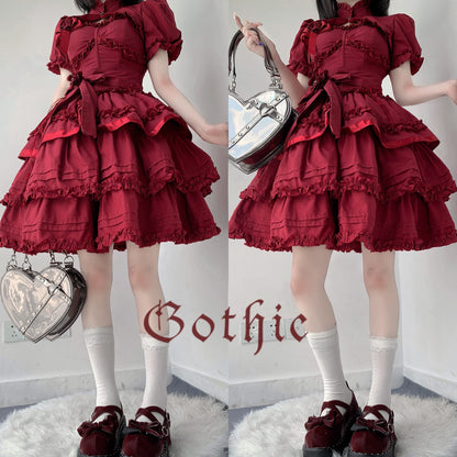 Mengfuzi - LiLith - Christmas Gothic Lolita JSK Dress, Short Sleeve Bolero