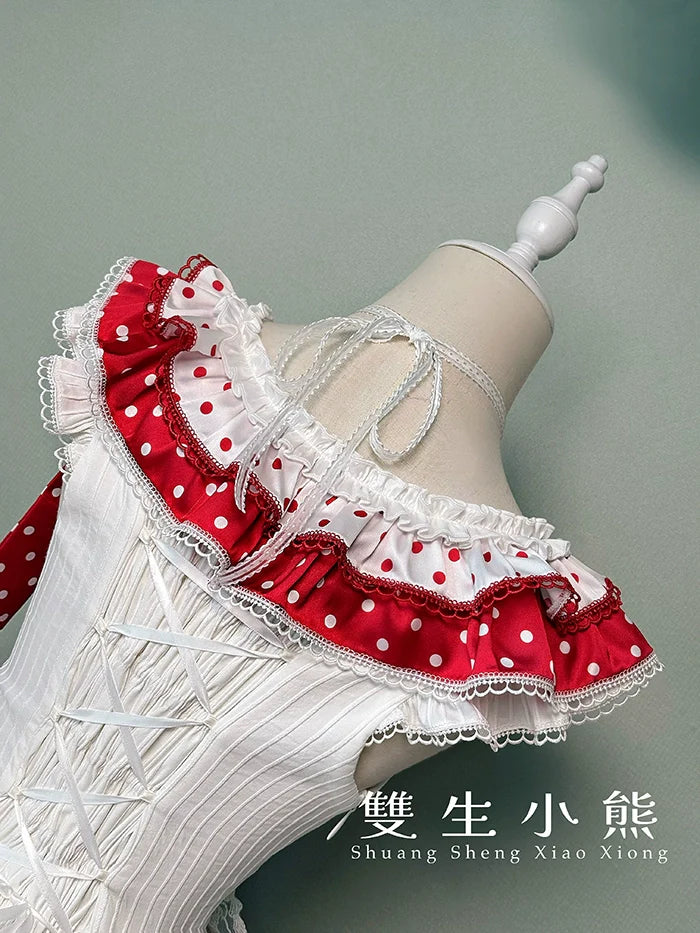 Shuang Sheng Xiao Xiong - Bite The Cake - Sweet Lolita Dress, Red & White Polka Dots
