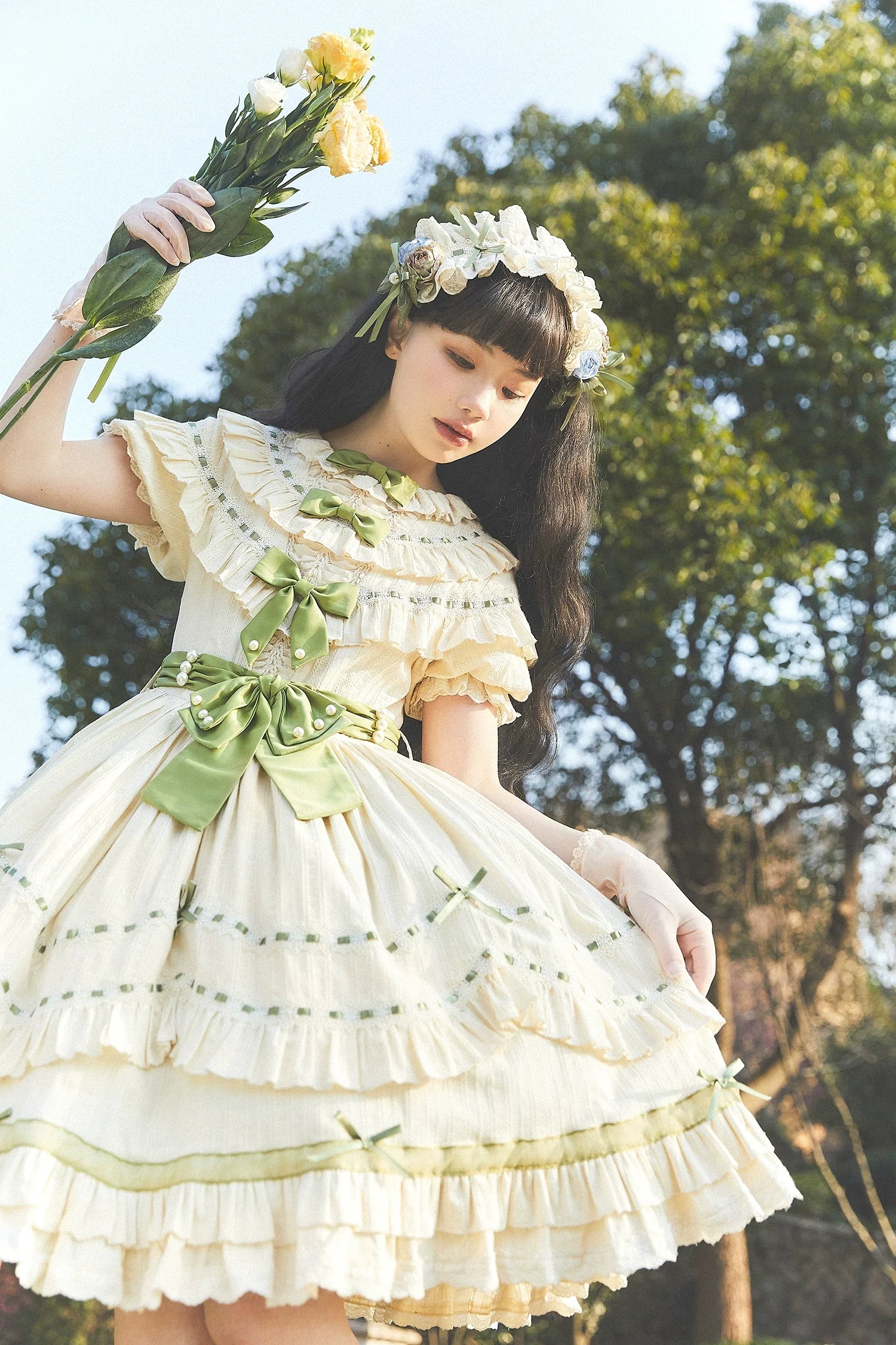 Lemon Cantata - Lily of the Valley - Country Lolita OP Dress, Tiered Ruffles