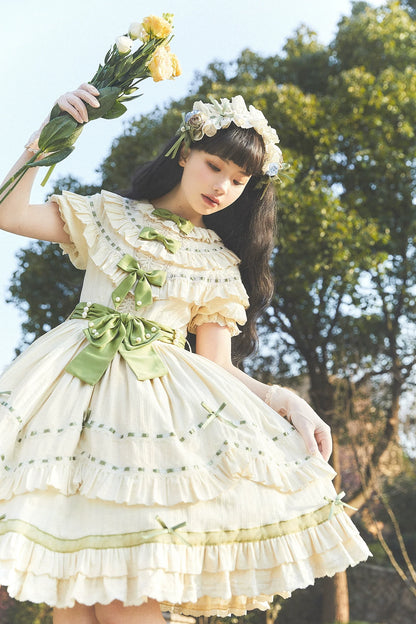 Lemon Cantata - Lily of the Valley - Country Lolita OP Dress, Tiered Ruffles