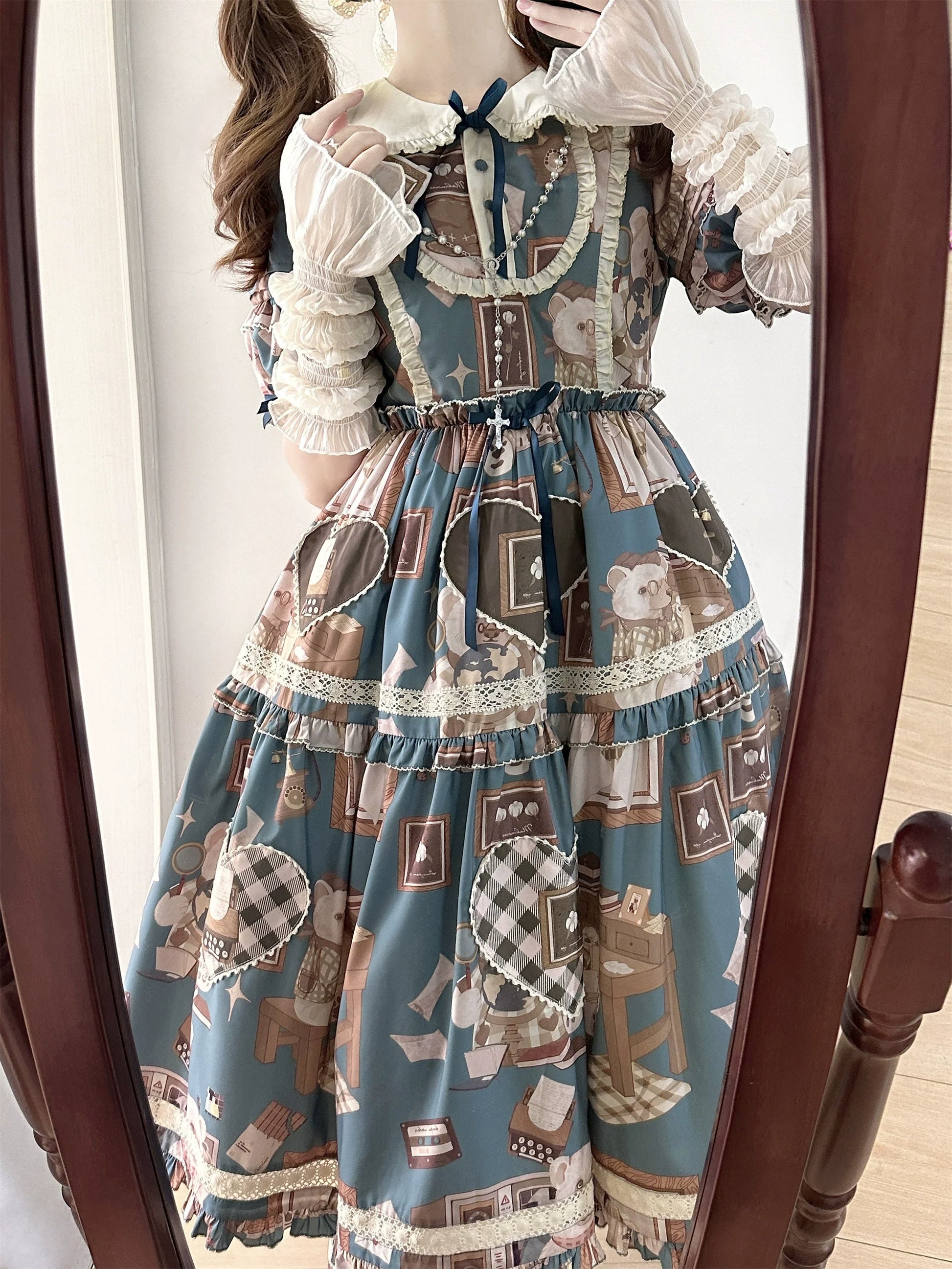 Babyblue - Gretel Bear - Vintage Lolita Dress Teddy Bear Prints Dress