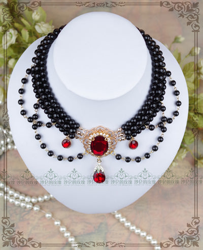 Rose of Sharon - Customized Lolita Pearl Necklace with Gemstone Pendants