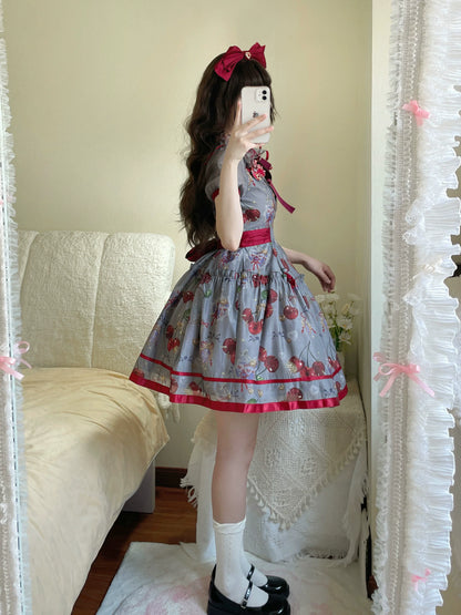 Gloaming - Sweet Lolita Cherry print Short Sleeve OP and SK Set