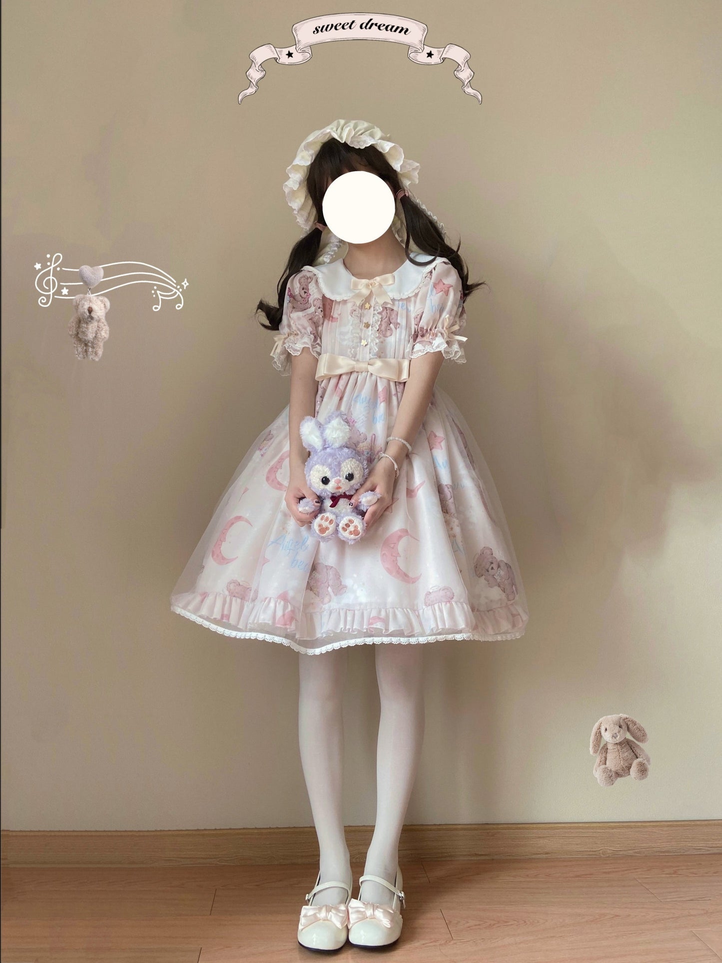 Polaris Lolita - Starry Wish Bear 2.0 - Kawaii Lolita OP Dress with Short Puffy Sleeves