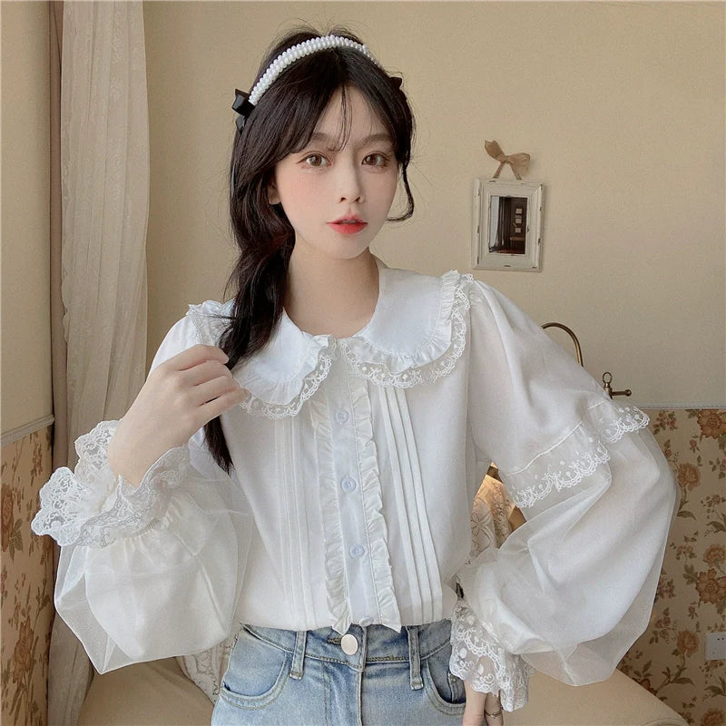 Sugar Girl - Sweet Lolita Shirt White Doll Collar Shirt