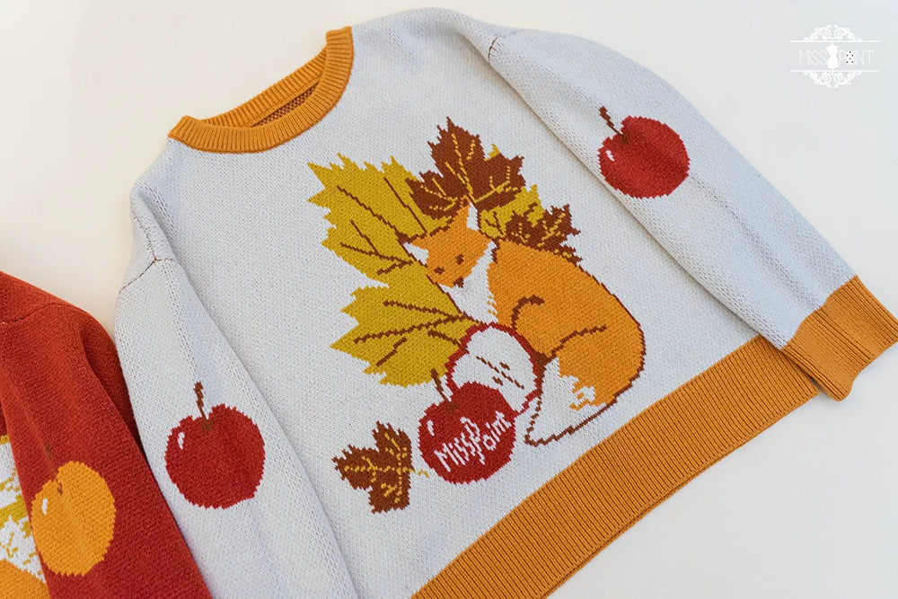 Miss Point - Chubby Fox in the Forest - Kawaii Lolita Sweater Customized Winter Lolita Couple Outfit