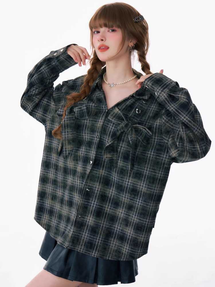 Loose plaid shirt【s0000010165】