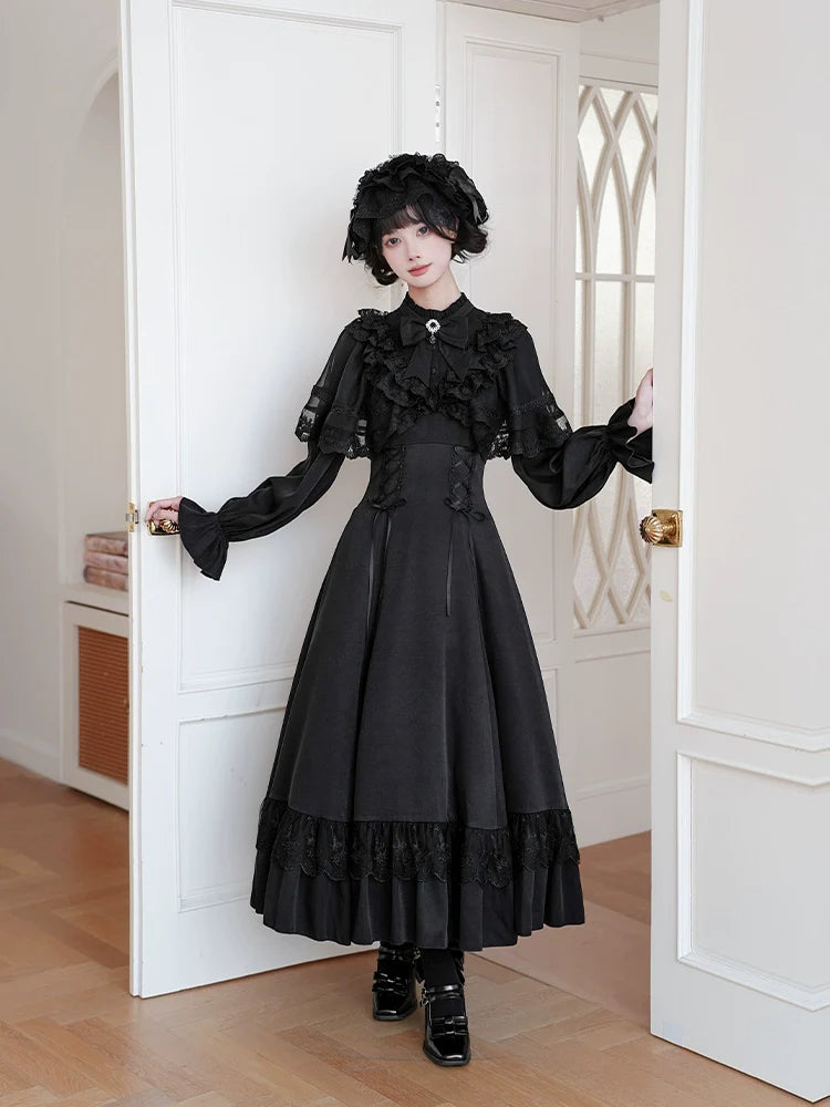 With PUJI - White Daylight - Elegant Lolita Long Sleeve OP Dress, Side Zipper