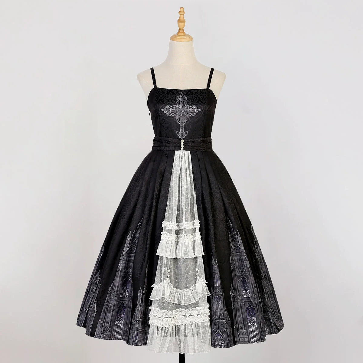 Cornfield Lolita - Silent Church - Gothic Lolita JSK Front Open Printed Dress and Thin Cardigan Set