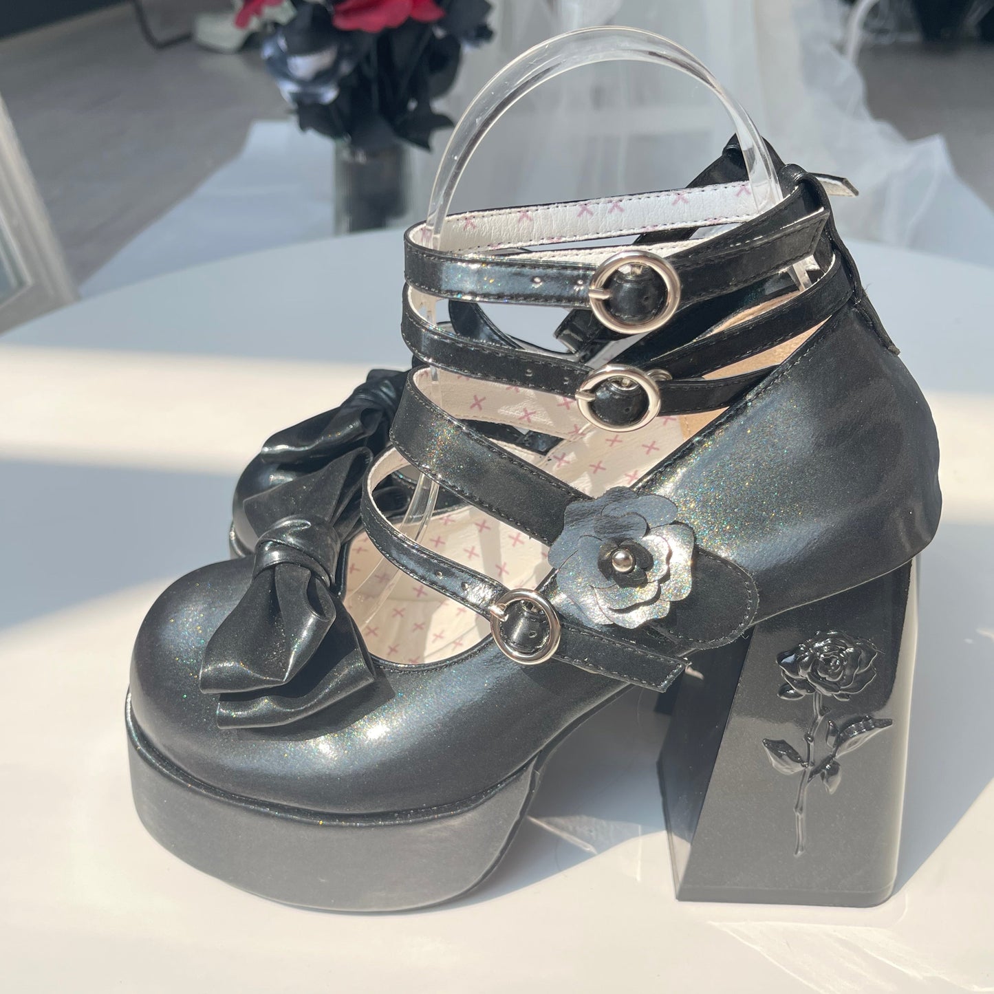 Dreamland - 11 cm Sweet Lolita Shoes with High Platform & Rose Print Heel