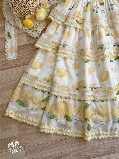 Miss Point - Lemon Chick - Country Lolita Printed OP With Button Front