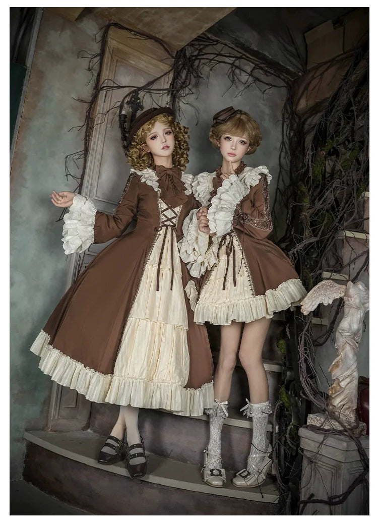 With PUJI - Walnut Box - Classic Lolita OP Dress Suit, Flared Sleeve