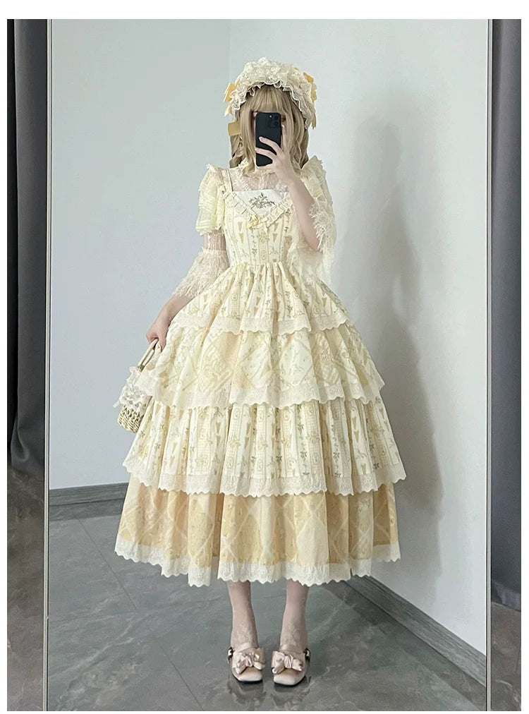 With PUJI - Letter and Poetry Sunflower Matters - Country Lolita JSK Embroidered Printed Lolita Dress