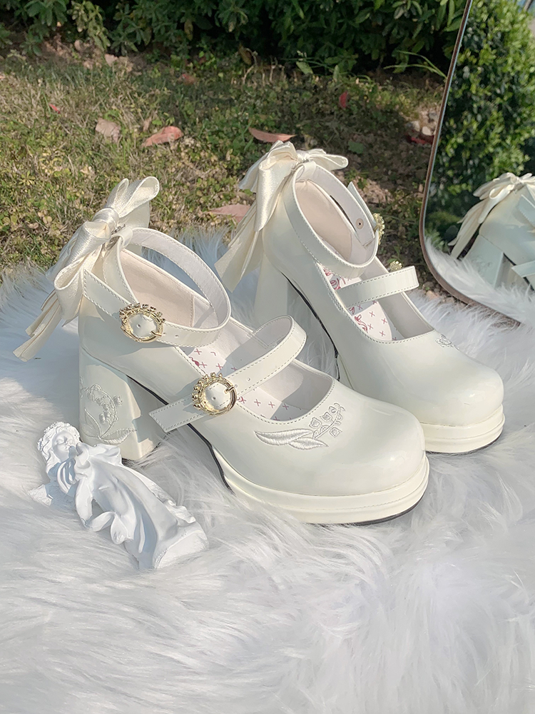 Dreamland - Dreamlike Lily of the Valley - Classic Lolita Platform Shoes with Back Large Bow