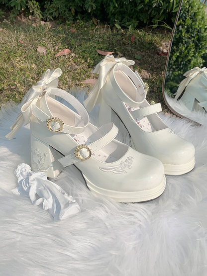 Dreamland - Dreamlike Lily of the Valley - Classic Lolita Platform Shoes with Back Large Bow