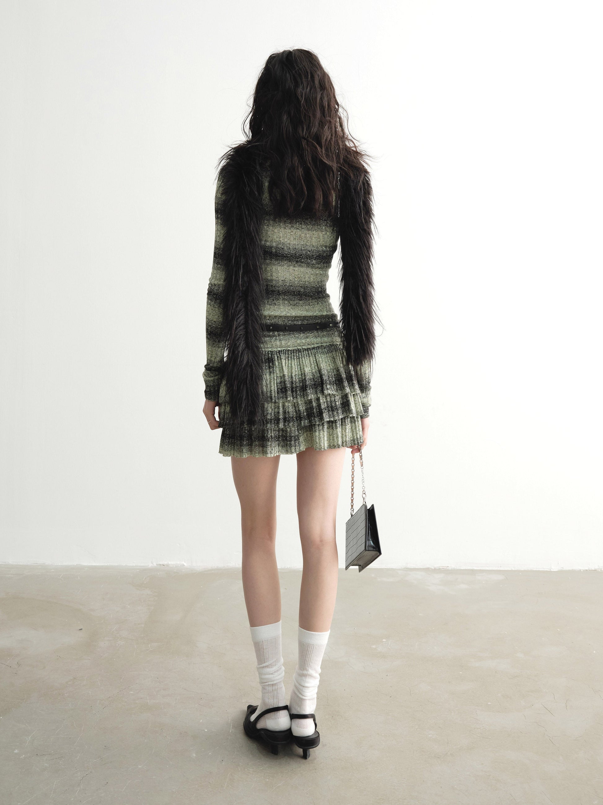 Fake Two-piece Striped Ruffled Knitted Dress